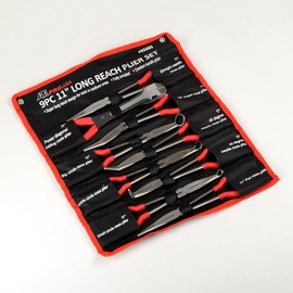 ATE Pro. USA - 9pc 11" Long Nose Plier Set - 90-Degree Angle, 45-Degree Angle, Straight Needle Nose, Diagonal Cutter, Circle Nose Pliers, S-Shape, Storage Pouch