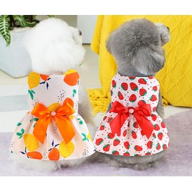 AmzBarley Dog Clothing, One-Piece, Pet Clothing, Dog Wear, Cute, Bowknot, Orange Pattern, Breathable, Sleeveless, Soft, Easy to Put on and Take Off, Hair Loss, For Small and Medium Dogs, Cat Clothes,