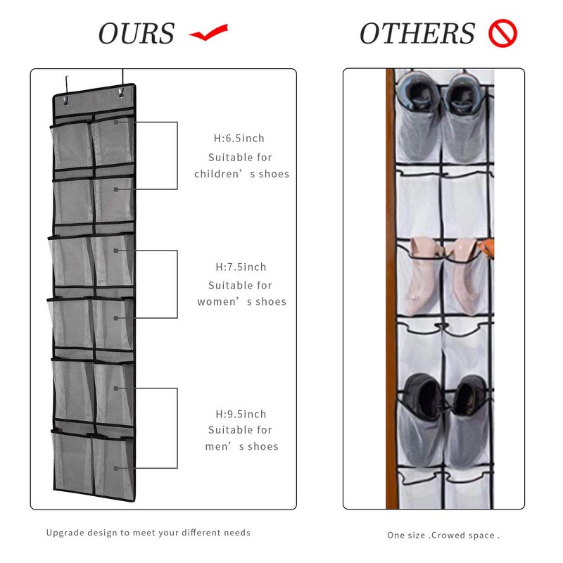KEEPJOY Over The Door Shoe Organizer 2 Pack,Mesh Pockets Hanging
