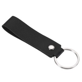 PATIKIL Leather Keychain, PU Circle Keyring Decoration Key Holder Lanyard Strap for Bag Wallet, Black