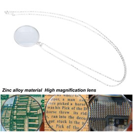 Magnifying Glass, 5X Necklace Monocle Portable Pendant Magnifying for Reading Hobbies,Inspection,Seniors for Decorative Magnifying Glasses Magnifiers (Silver)