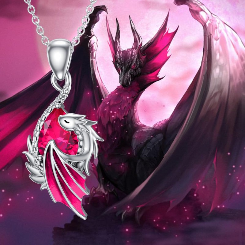 LONAGO Dragon Birthstone Necklace Wyvern Dragon Pendant Necklace Gift for