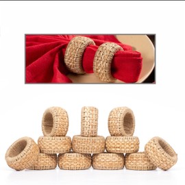 Natural Rattan Decorative Napkin Rings Set of 12, Serviette Napkin Rings Bulk for Party Decoration, Table Top Décor for Dinning Table, Everyday, Christmas, Easter Family Gatherings