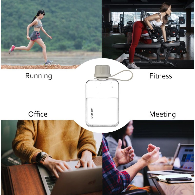 ALLKELR Portable Flat Water Bottle,BPA Free Reusable Tritan Plastic Travel