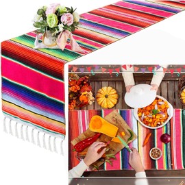 Bessy shop Mexican Table Blanket,Washable Outdoor Picnic Table,Hand Woven Cotton Table Blanket With Canvas For Carnival,Parties,Weddings,Outdoor Picnic Used(35x 215cm)