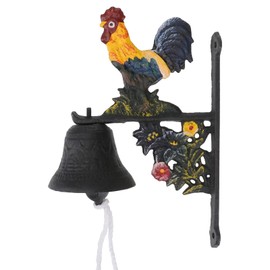 WJXFHTD Cast Iron Rooster Door Bell, Vintage Wall Mounted Dinner Bell for Outdoor Garden Porch Farmhouse Rustic Antique Color Chicken Animal Style Hand Crank Bell for Patio Gate Yard Wall Decor