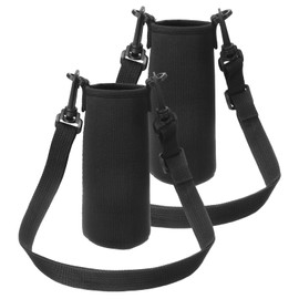 uxcell 2pcs Neoprene Water Bottle Sleeve with Strap, 12 oz Insulated Water Glass Bottle Carrier Bag Collapsible Drink Bottle Sleeve Cover Holder with Handle, Black