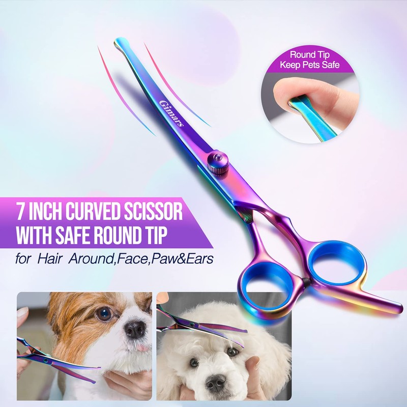 Gimars Dog Grooming Scissors Kit Professional 4CR with Safety Round