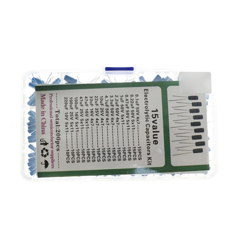 200Pcs 15 Values 10V-50V Electrolytic Capacitors Assortment Box Range 0.1uF