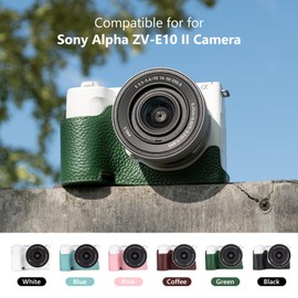 MUZIRI KINOKOO Case for Sony ZV-E10 II Camera - Retro Style Genuine Leather Half Protective Case for Sony Alpha ZVE10 II/ZV-E10 II Camera - with Opening Bottom and Hand Grip Design - Green