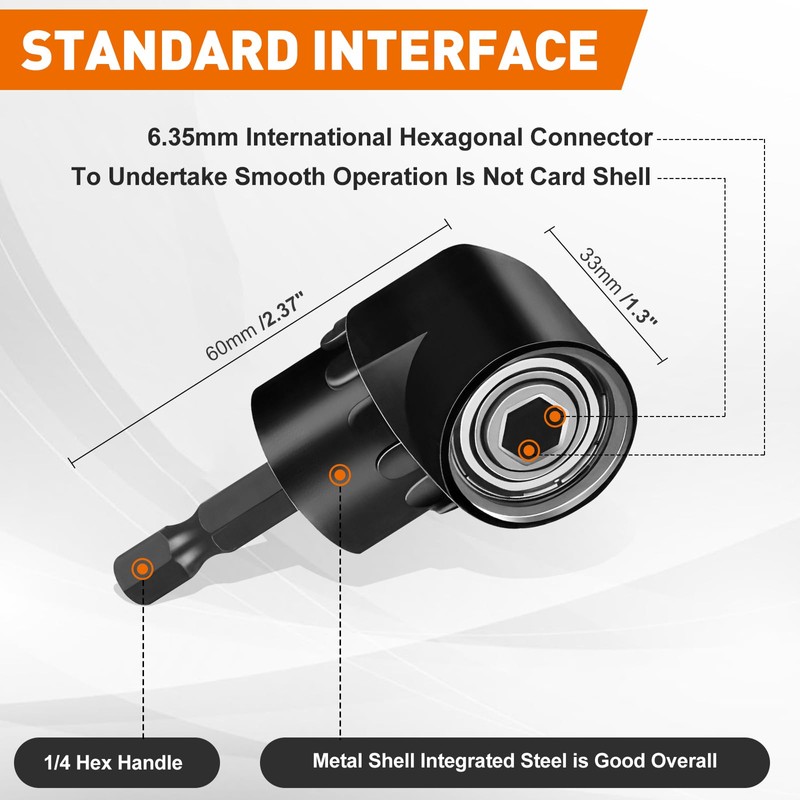 Flexible Drill Bit Extension Set,105° Right Angle Drill Attachment,1/4 3/8