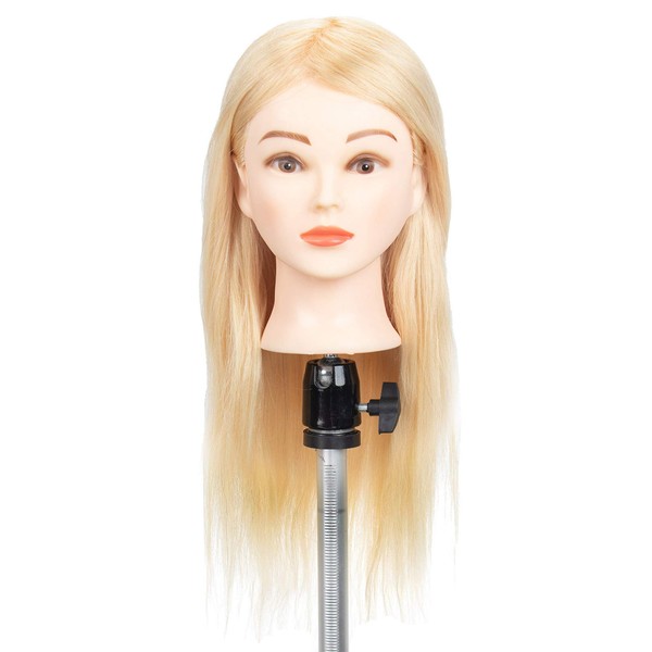 GEX 100% Blonde Human Hair Training Practice Head Styling Dye Cutting Mannequin Manikin Head Without Wig Clamp 613# (18")