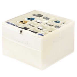 MYUPDALIN Shoe Organizer for Closet with Clear Cover and Adjustable Dividers,16-Slot Shoe Storage Box Fits Up to 16 Pairs with Reinforced Handles