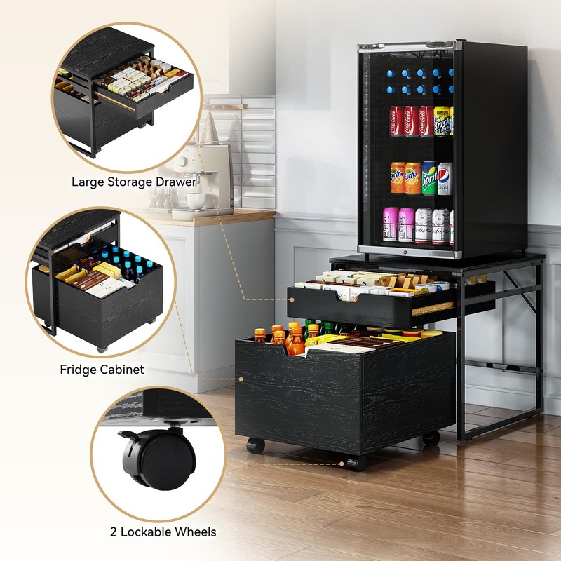 TC-HOMENY Mini Fridge Stand with Storage Drawer, 300 lb Load