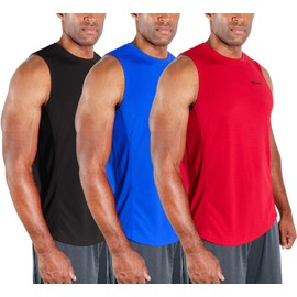 DEVOPS 3 Pack Men's Muscle Shirts Sleeveless Dry Fit Gym Workout Tank Top (Medium, Black/Blue/Red)