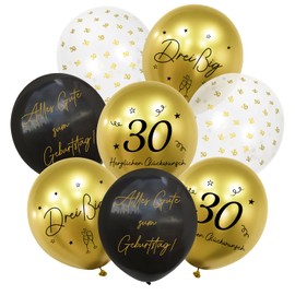HUKUMA 24 Stück Deko 30. Geburtstag,30er Deko Mann Frauen,Luftballons Gold Schwarz Männer,Happy Birthday Latex Ballons,Alles Gute zum Geburtstag Geburtstagsdeko