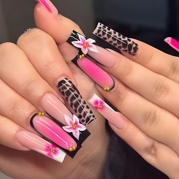Square Press on Nails Extra Long Fake Nails French Tip