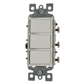 Leviton 15 Amp, 120 Volt, Individual Switches, Decora Three Rocker Combination Switch, Commercial Grade, with Ground Screw, 1755-2W, White