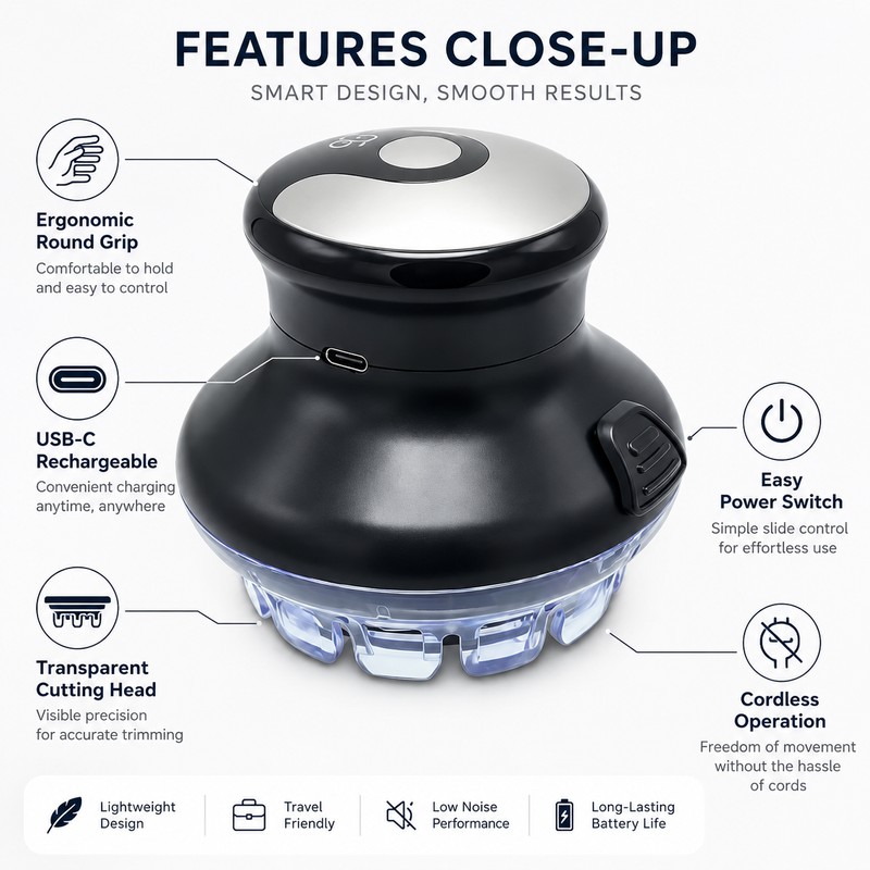 Wireless Round Head Hair Clipper for DIY Haircuts – Adjustable