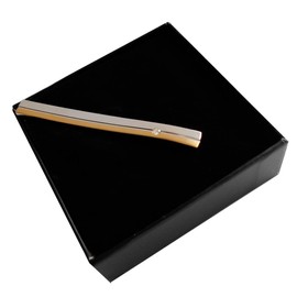 Unbekannt Elegant Set of Cufflinks and Tie Clip Short 6 cm Bicolour with Crystal Stone + Beautiful Gift Boxes, Brass, Crystal