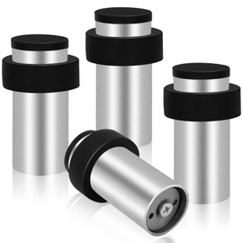 Door Stop, Door Stoppers for Floor, Heavy Duty Door Stops Indoors, Stainless Steel Silver Doorstop Tall, Cylinder Door Stopper with Rubber Bumper, 125mm 4 Pack