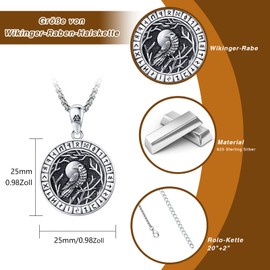 YueYuan Raven Necklace 925 Sterling Silver Necklace Men Viking Jewellery Gifts for Men Women, Sterling Silver