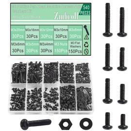 Zmbroll M3 Machine Screws Assortment Kit 540Pcs M3x4/5/6/8/10/12/16/20mm Black Pan Head Screws Fully Threaded Carbon Steel Machine Screws Phillips Drive Fastener Bolts Flat Washers Nuts Kit