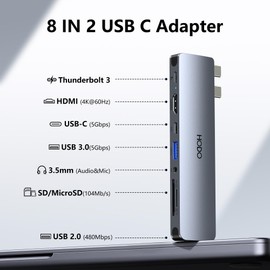USB C Hub HDMI USB Adapter for MacBook Pro Air M3 M2 M1 2025-2018 13 14 16", MacBook Adapter Multiport 8 in 2 Mac USB C Hub with HDMI, Thunderbolt 3, 10G USB C&A Data Ports, SD TF Card Reader, Audio