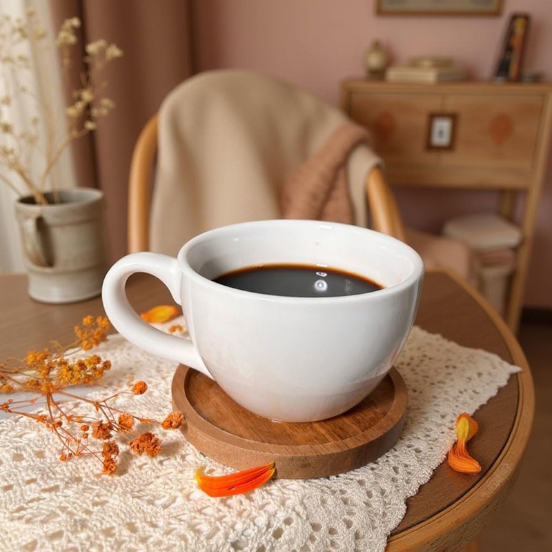 Acacia Wood Coasters with Lip for Drinks Set of 4,