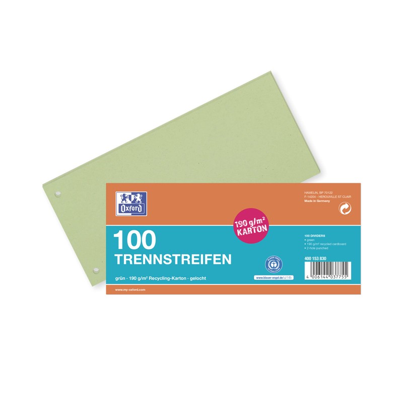 Oxford 100 x Green Paper Dividers Punched 190gsm