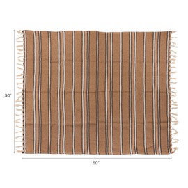 Creative Co-Op Cotton Blend Throw with Stripes and Fringe, Rust Color, Natural and Black