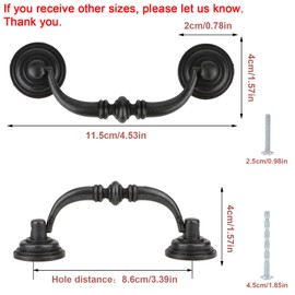 Brosay 4 Pcs Antique Drop Bail Drawer Pulls Shabby Chic Drawer Handles Vintage Cabinet Handles for Kitchen Cabinets Dresser Cupboard Wardrobe (Iron Black, S)