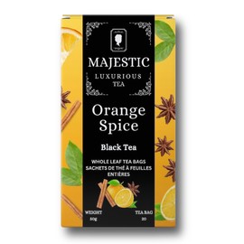 Majestic Tea ORANGE SPICE | Black Tea | Zesty Spicy Delight | Natural ingredients | Non-GMO | Eco- Conscious Tea Bags | Individually Wrapped Pyramid Tea bags 20 Count.