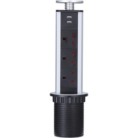 SPOWAY Multifuncion Toma De Corriente Torre Toma de Corriente empotrable Oculta retráctil 3 Electric Socket 2 Puertos USB Cargador Potencia para Oficina, Hogar, Cocina, Mesa de Conferencias Encimera