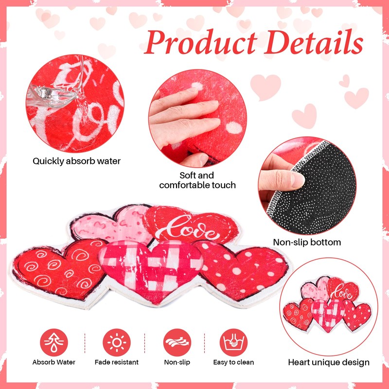 EYNDYN Valentine's Day Heart Bathroom Rug Valentine Love Heart Shaped