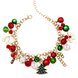 PUBBCIA Christmas Bracelet for Women Santa Claus Dangle Bracelet Colorful Christmas Jingle Bell Bracelet Xmas Tree Snowflake Red Green Bracelet Christmas Holiday Jewelry Gift