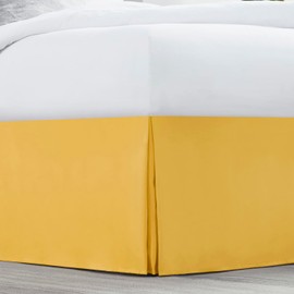 Nestl Bedding Pleated Bed Skirt - Luxury Microfiber Dust Ruffle - Sleek Modern Bed Skirt - 14” Tailored Drop, Queen, Yellow