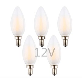 OPALRAY Low Voltage DC 12V-24V LED Bulb, Dimmable with 12V DC Dimmer, 2W 200Lm, Warm White, E12 Candelabra Base, 25W Incandescent Equivalent, for 12Volts Power, Frosted Glass Torpedo Tip, 5 Pack