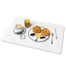 Parutta Stone Dish Drying Mat for Kitchen Counter, Quick Drying Diatomaceous Earth Stone Pad, Ultra Absorbent, Non-Slip,Heat Resistant Mat, 15.7"(L)×11.8"(W), Whtie Marble