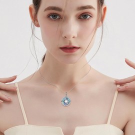 AXOMY Compass Necklace 925 Sterling Silver Opal Abalone Shell Compass Pendant Necklace Compass Jewelry Gift for Women