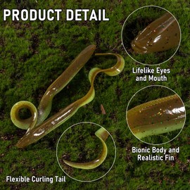 Dr.Fish 5 Pack Sand EEL Lures Saltwater Soft Fishing Lures Swimbait 6 Inch 3/8oz Surf Fishing Creature Baits Soft Plastic Artificial Ribbontail Worm Lime