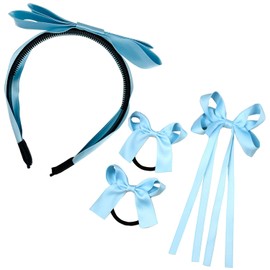 BESALECK Girls School Hair Bows Set Accessories - Blue Bow Clips Headbands and Ponytail Holders Ties, Multi-styled Accessories for Toddlers Girls (Light Blue)
