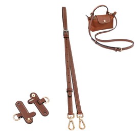 TUKYWAN Leather Purse Straps for Longchamp Conversion Kit, Adjustable Shoulder Strap Bag Transformation Set for Longchamp Bag Mini Pouch Handbags（Brown Gold）