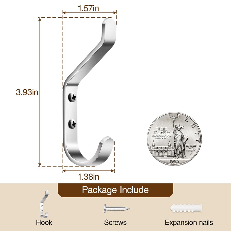 susswiff 10-Pack Wall Hooks for Hanging Coat: 10KG Metal Strong