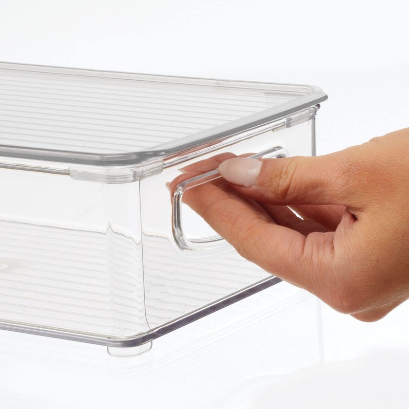 mDesign Plastic Storage Bin Box Container with Lid and Built-in