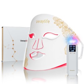Veraylife Red Light Therapy Mask for Face, LED Facial Mask, Skin Care Light with Near Infrared 850nm & Adjustable Blue Light, Portable Home Device with 7 Colors & 8 Modes, 432 Beads Pro LEDs (White-F)