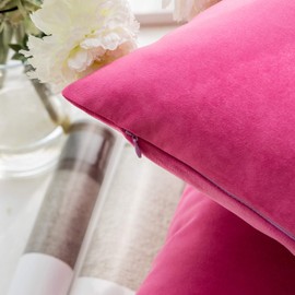 Phantoscope Pack of 2 Velvet Decorative Throw Pillow Covers Soft Solid Square Cushion Case for Couch Pink 22 x 22 inches 55 x 55 cm