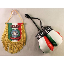 Italy - Boxing Glove and Fringed Mini Banner (Shield) Combo