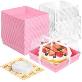 Kucoele 7 x 7 x 4 Inches Pink Paper Cake Boxes with Clear Lids, 20 Pack Square Charcuterie Boxes Disposable To Go Food Containers for 4-6 Inch Cake, Jumbo Cupcakes, Bakeries