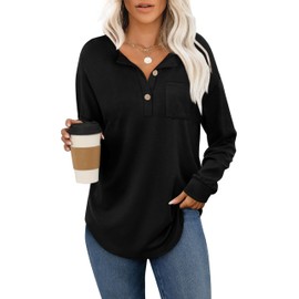 Aokosor Womens Sweatshirts Ladies Jumpers for Women UK Long Sleeve Tops Ladies Buttons Sweatshirts Balck Size 22-24